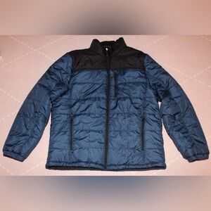 ZEROXPOSUR Men’s Large Jacket Winter Coat Flex Puffer Quilted Denim Blue Black